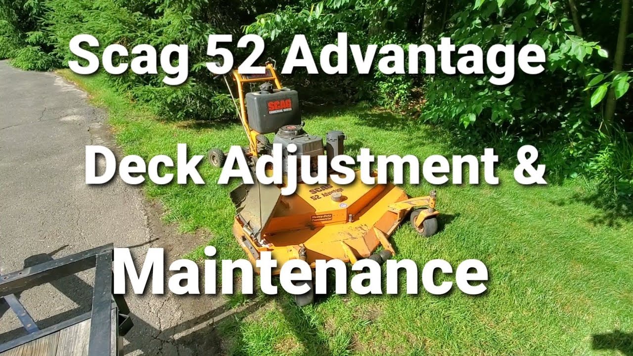 Scag deck adjustment, bearing change and maintenance