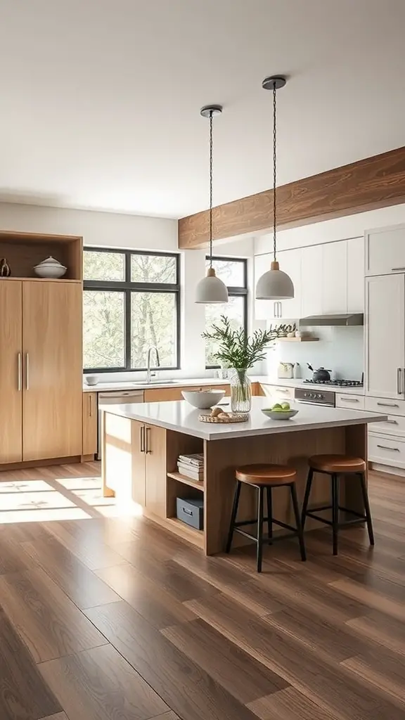 29 Stunning Kitchen Makeover Ideas for a Fresh Look 10 Modern kitchen with a central island, wood accents, and stylish stools.
