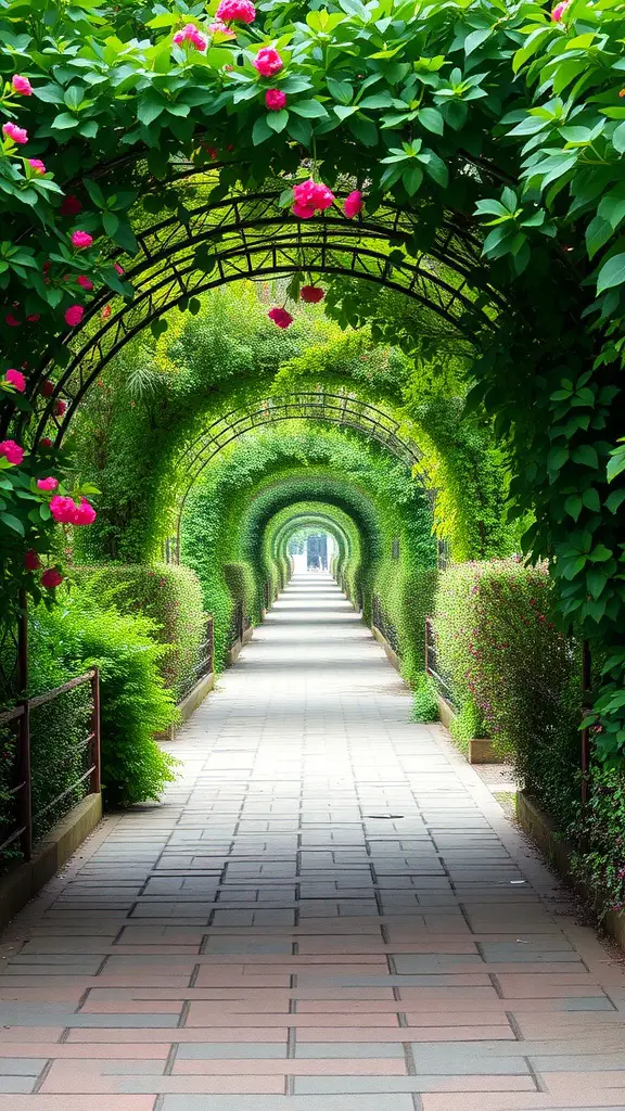 25 Stunning Brick Walkways to Enhance Your Front Door Curb Appeal 15 A beautiful arched brick pathway surrounded by greenery and flowers