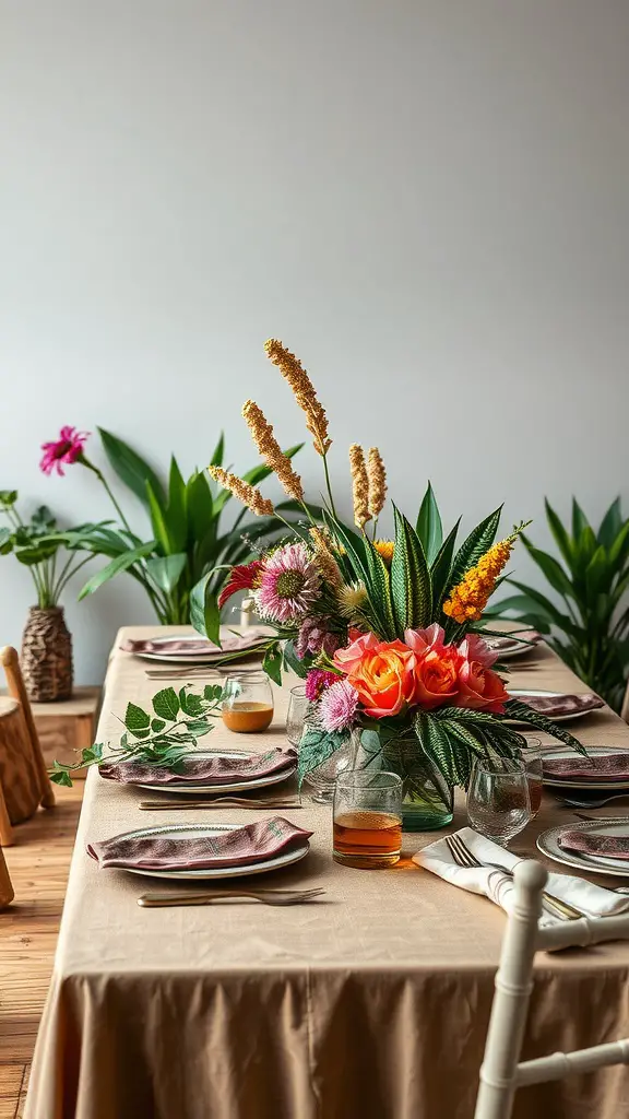 19 Stunning Summer Tablescape Ideas to Elevate Your Outdoor Dining 16 A summer tablescape featuring a vibrant floral centerpiece and elegant place settings.