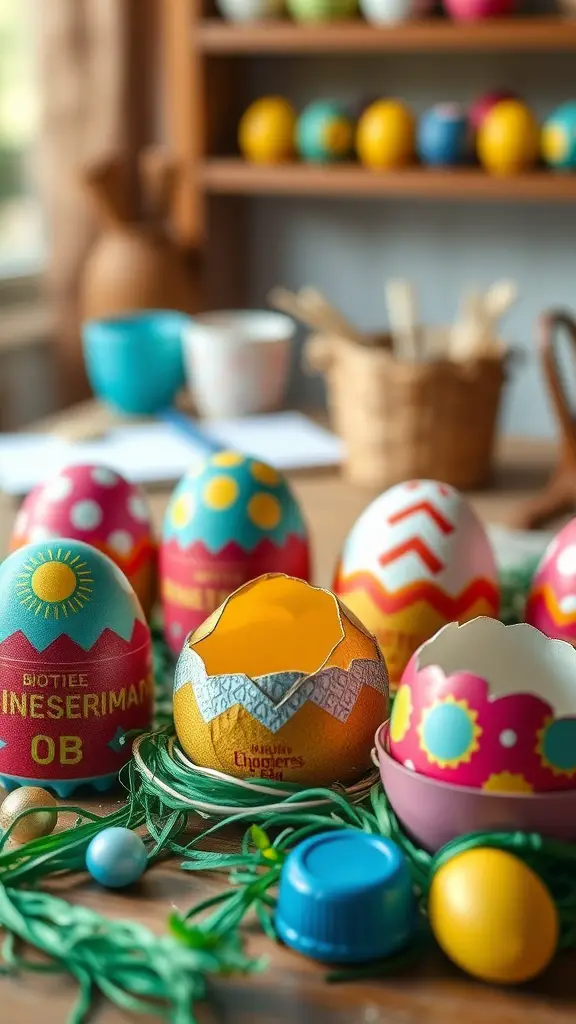 Colorful bottle cap Easter eggs arranged for decoration