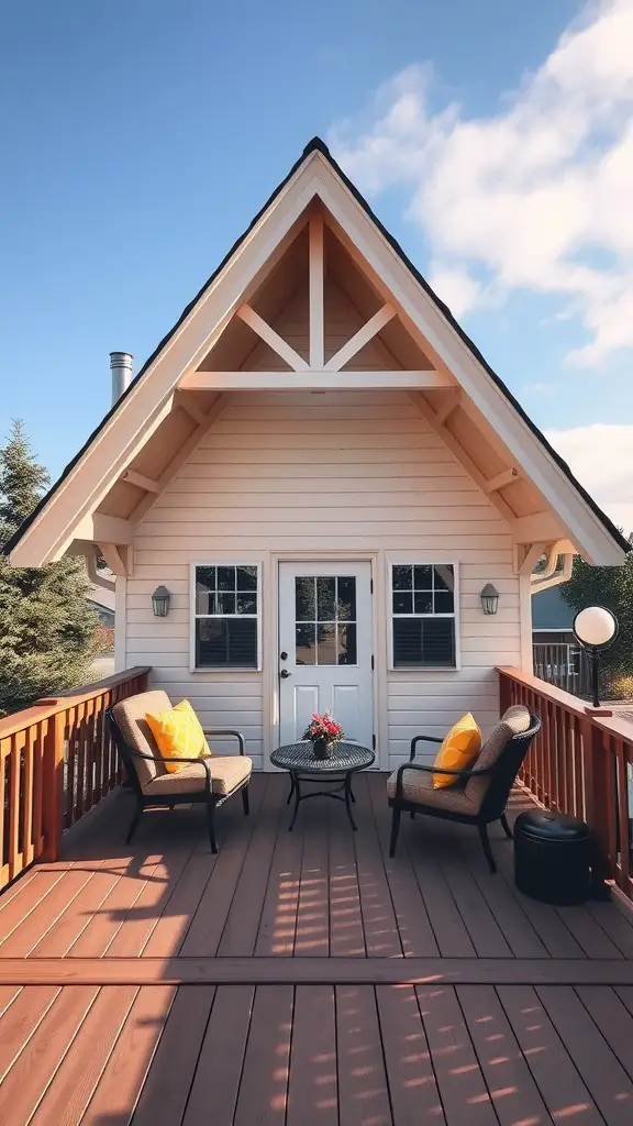 19 Creative Deck with Roof Ideas for Your Outdoor Space 7 A charming A-frame roof structure with a cozy deck and comfortable seating