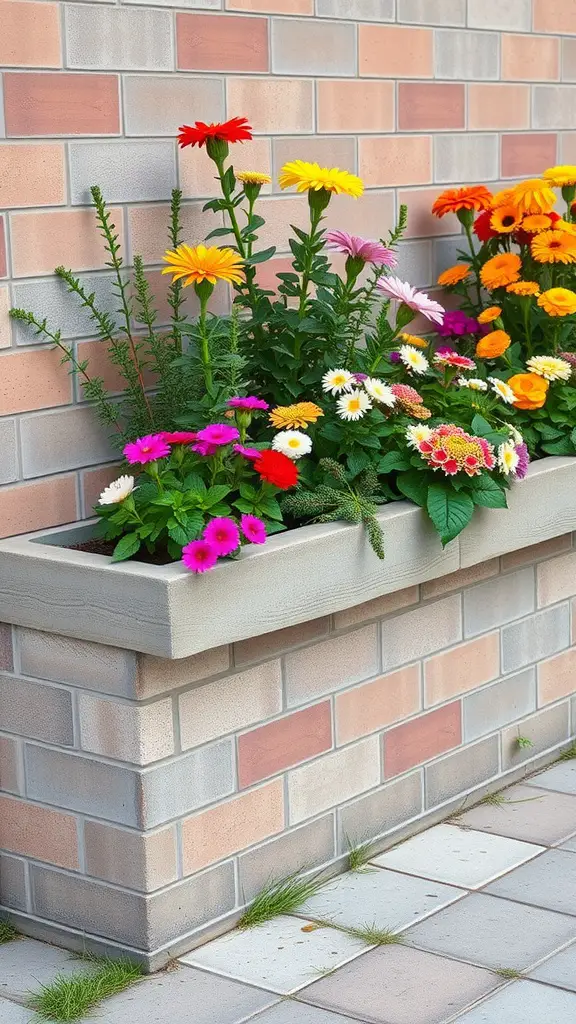 27 Affordable DIY Fence Ideas to Transform Your Yard 26 Cinder block fence with vibrant flowers in planters