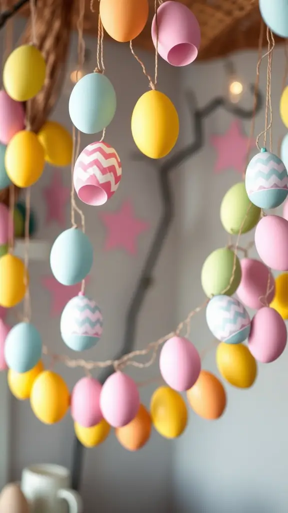 Colorful paper egg garlands for Easter decoration.