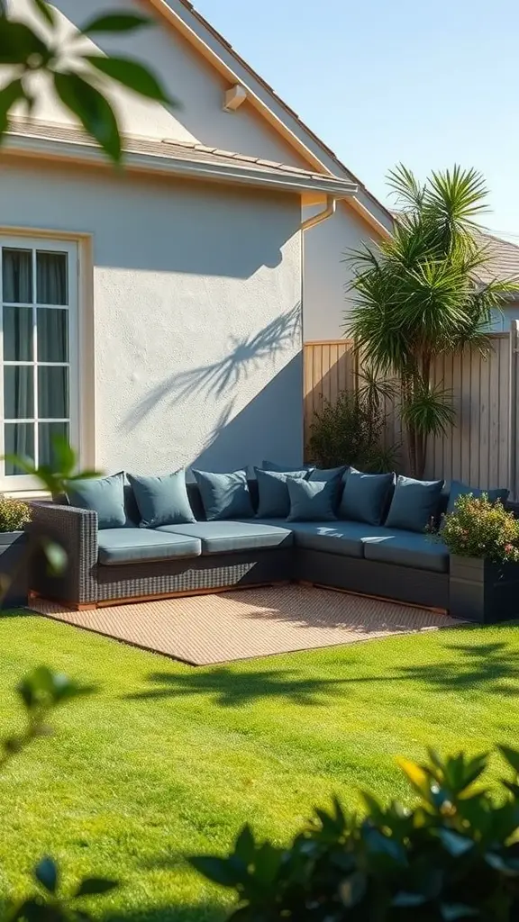 27 Creative DIY Outdoor Sectional Ideas for Your Backyard Retreat 5 A stylish outdoor sectional sofa bed on a green lawn