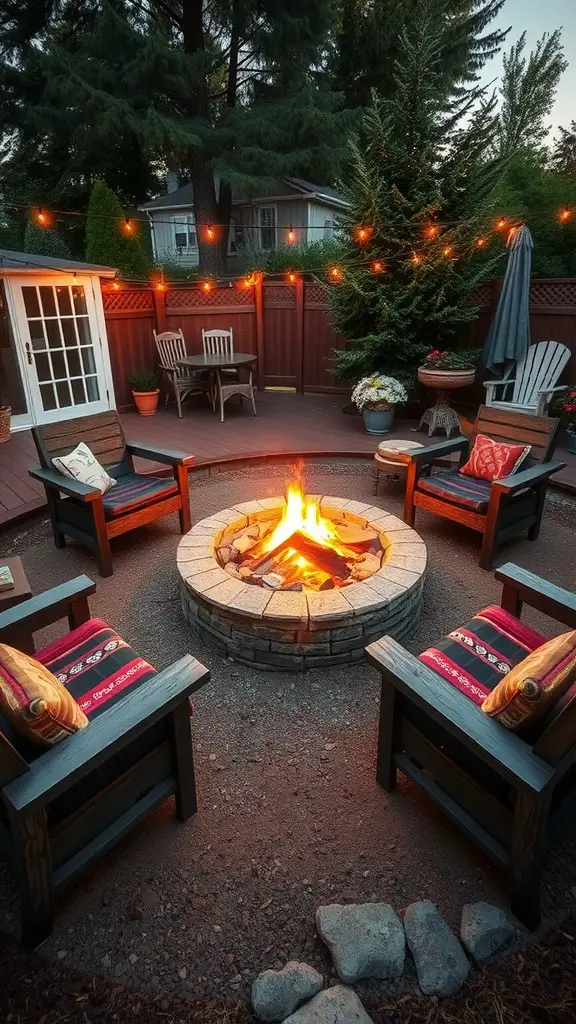19 Creative Backyard Baby Shower Ideas You’ll Love 16 A cozy fire pit area surrounded by inviting chairs and warm lights.