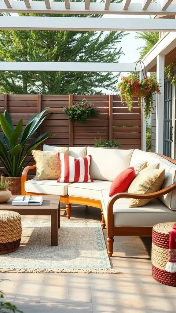 15 Inspiring Outdoor Deck Decorating Ideas to Transform Your Space 5 Cozy outdoor lounge area decorated with throw pillows and greenery