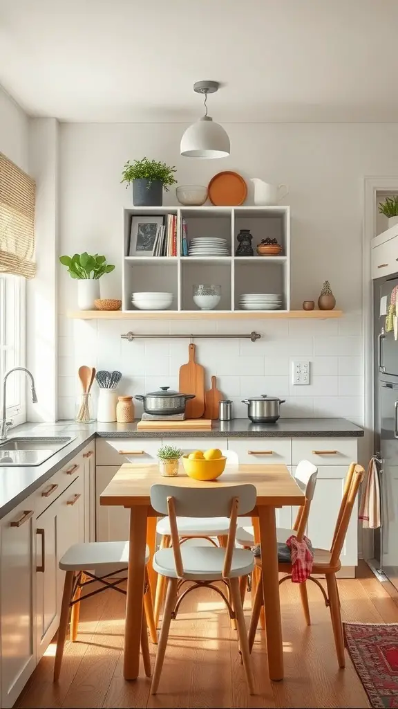 29 Stunning Kitchen Makeover Ideas for a Fresh Look 16 Bright and inviting family-friendly kitchen with wooden table and open shelving