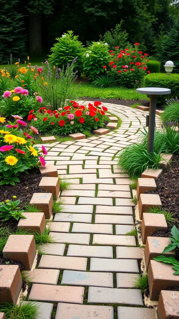 21 Creative Cinder Block Garden Ideas for Your Outdoor Space 11 A garden pathway made of cinder blocks surrounded by colorful flowers and greenery.