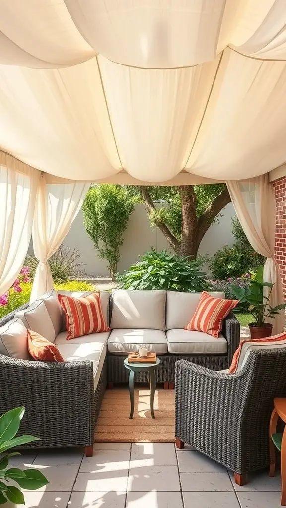 27 Creative DIY Outdoor Sectional Ideas for Your Backyard Retreat 11 Cozy outdoor sectional seating with cushions under a canopy