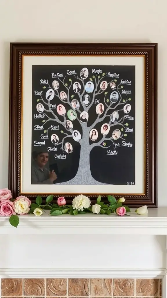21 Creative Mother's Day Decor Ideas to Celebrate Mom 11 Customized family tree artwork with names and photographs of family members.