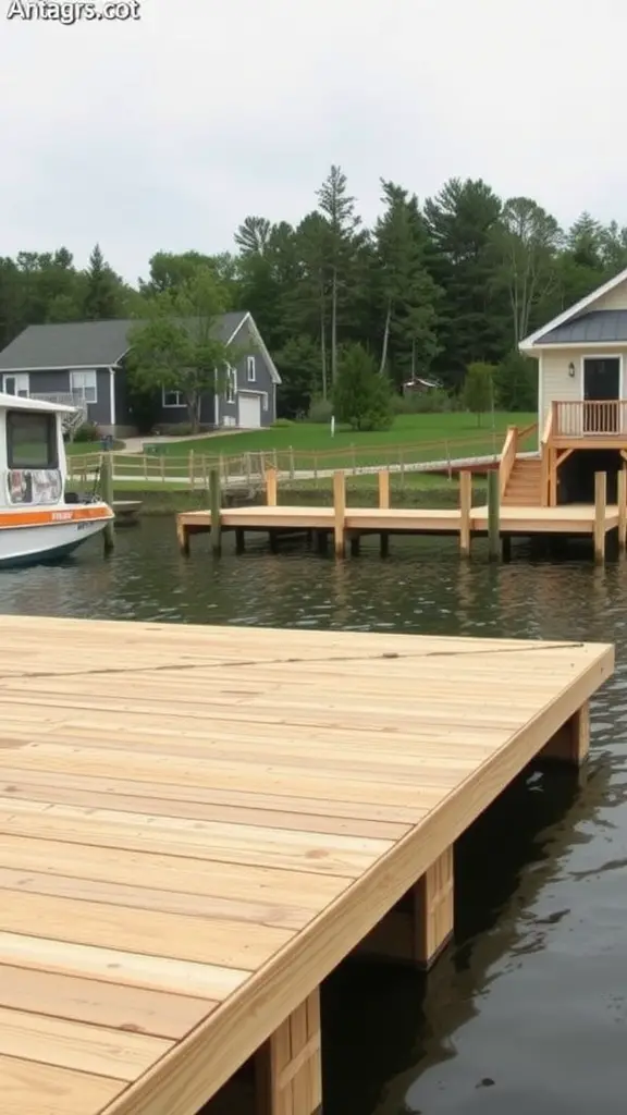 19 Stunning Floating Deck Plans You'll Love 9 A floating deck over calm waters surrounded by trees and houses.