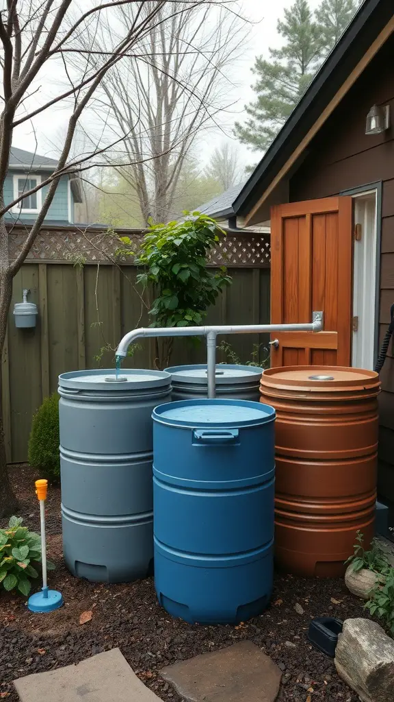 25 Creative Gardening Ideas to Transform Your Outdoor Space 23 A collection of rain barrels in a garden setting, showcasing a DIY rainwater harvesting system.