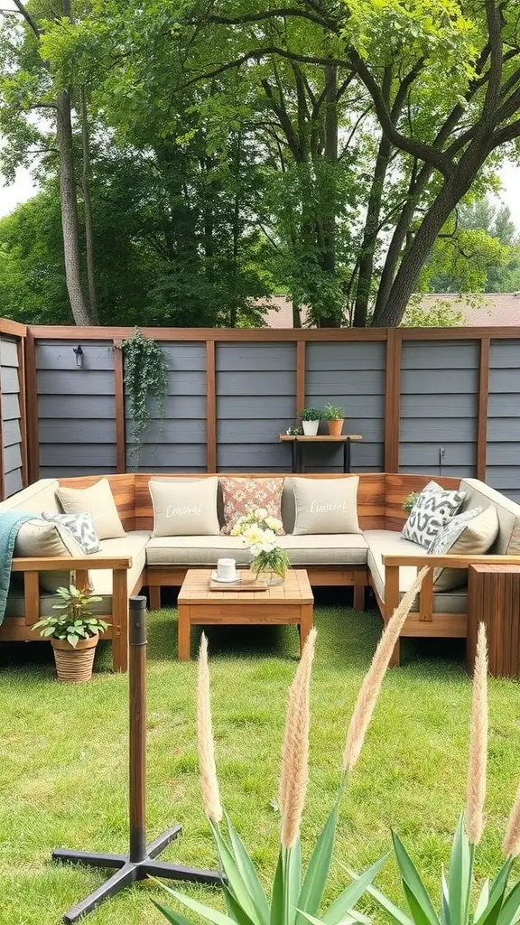 27 Creative DIY Outdoor Sectional Ideas for Your Backyard Retreat 28 Cozy outdoor sectional made from upcycled materials with cushions and plants