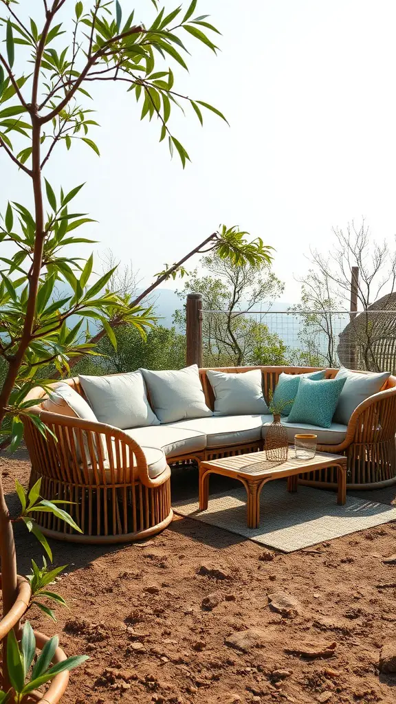 27 Creative DIY Outdoor Sectional Ideas for Your Backyard Retreat 13 Eco-friendly bamboo outdoor sectional sofa with cushions and a coffee table