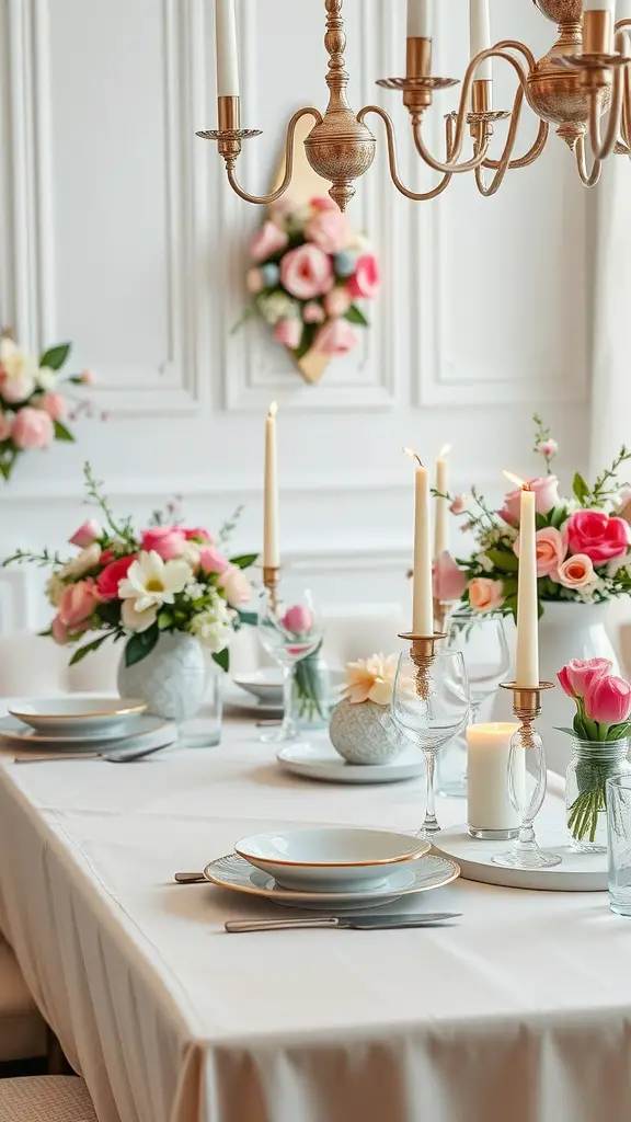21 Creative Mother's Day Decor Ideas to Celebrate Mom 5 An elegant dining table setting with flowers, candles, and fine china