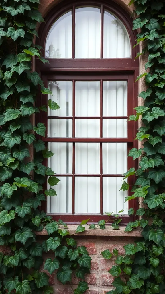 15 Gorgeous Hanging Plants Perfect for Your Windowsill 6 A window framed by lush English Ivy, showcasing a classic and elegant look.
