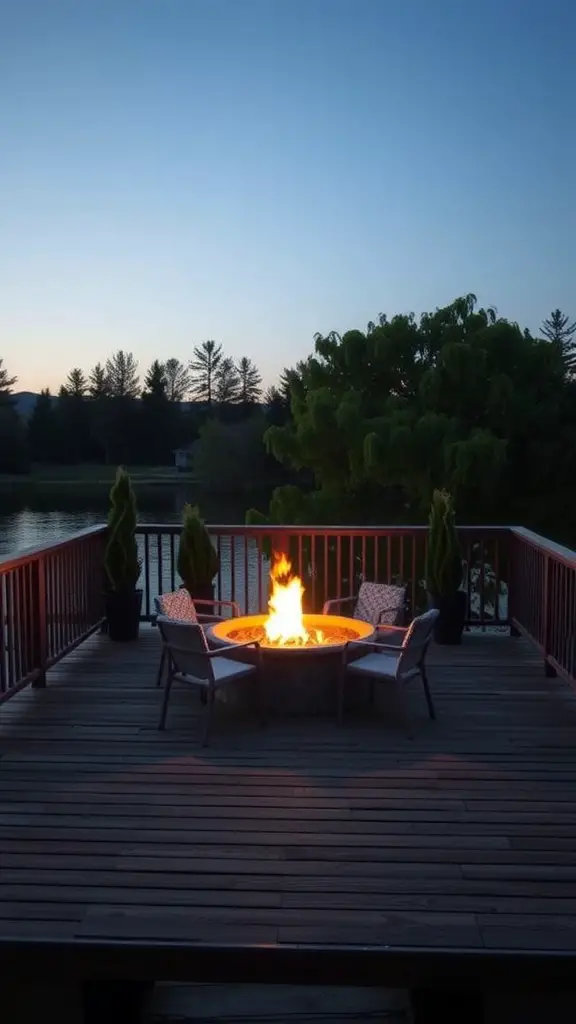 19 Stunning Floating Deck Plans You'll Love 2 A floating deck with a fire pit surrounded by chairs and greenery