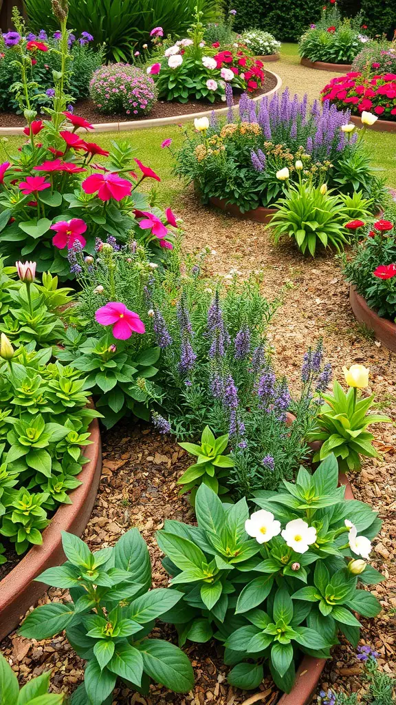 17 Creative Curved Flower Bed Ideas to Enhance Your Garden 13 Curved flower beds with vibrant flowers and herbs