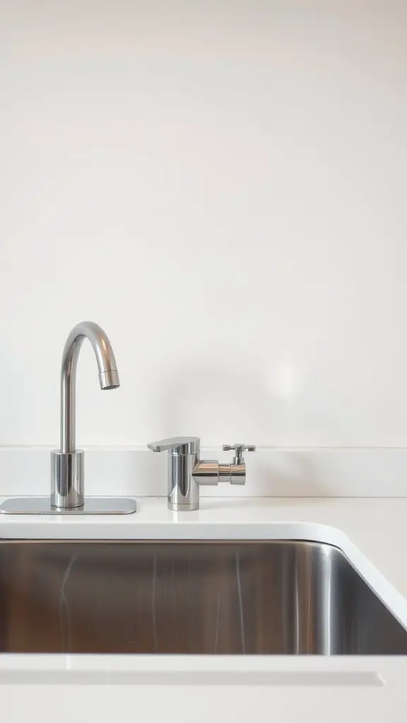 29 Stunning Kitchen Makeover Ideas for a Fresh Look 23 A modern kitchen sink with a sleek chrome faucet and a stainless steel basin.