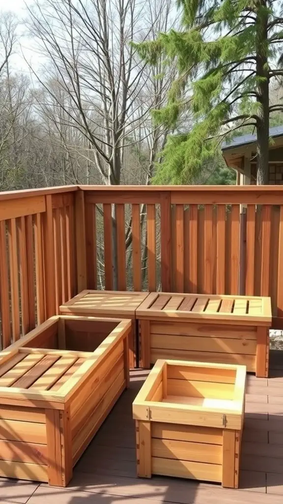 29 Stylish Deck Decorating Ideas You Need to Try 6 Wooden storage boxes on a deck