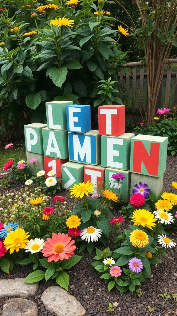 21 Creative Cinder Block Garden Ideas for Your Outdoor Space 17 Colorful cinder blocks arranged with flowers in a garden