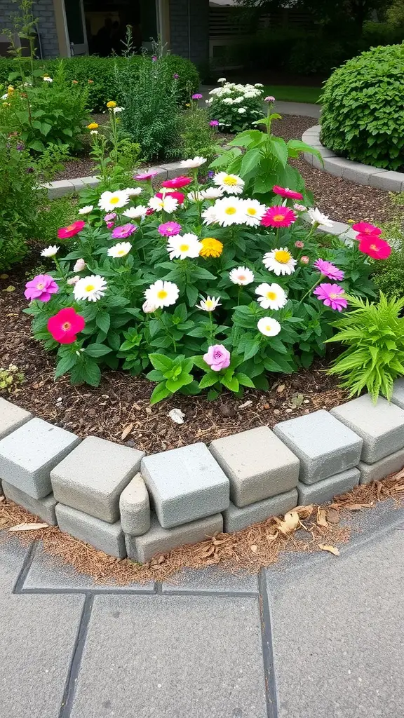 21 Creative Cinder Block Garden Ideas for Your Outdoor Space 6 Colorful flower bed with cinder block garden edging