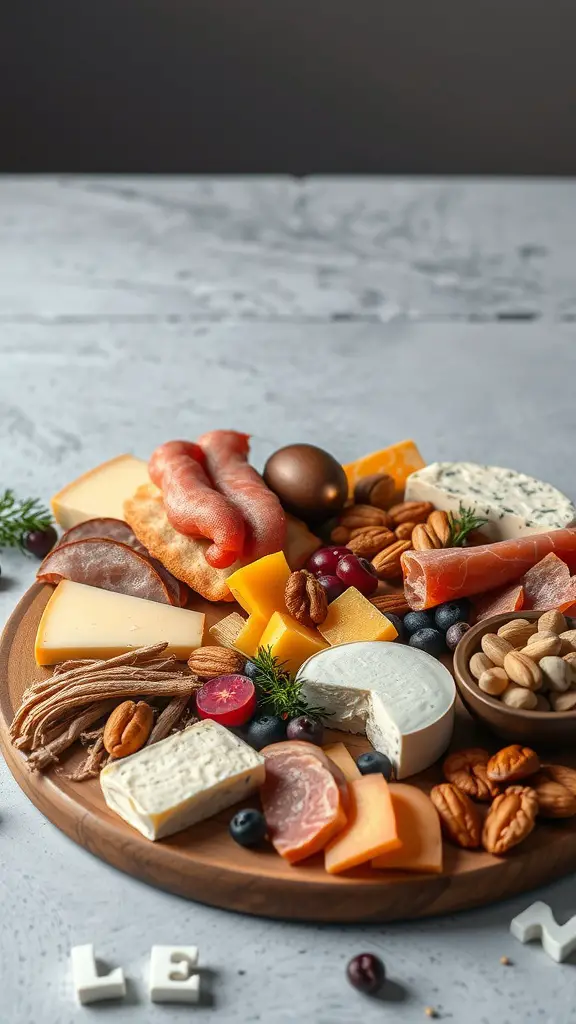 25 Creative Mother's Day Brunch Decor Ideas for Home 25 A gourmet cheese and charcuterie board featuring a variety of cheeses, cured meats, nuts, and fruits.