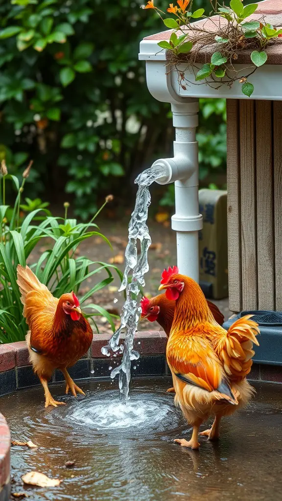 17 Creative DIY Chicken Waterer Ideas for Your Coop 14 Chickens drinking from a gutter watering system