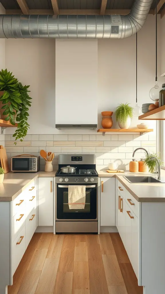 29 Stunning Kitchen Makeover Ideas for a Fresh Look 13 A bright and modern kitchen featuring eco-friendly materials, with plants, wood flooring, and energy-efficient appliances.