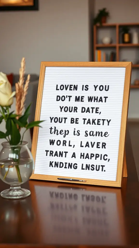 25 Creative Mother's Day Brunch Decor Ideas for Home 28 An inspirational quotes display with a quirky message about love, surrounded by a vase of flowers.