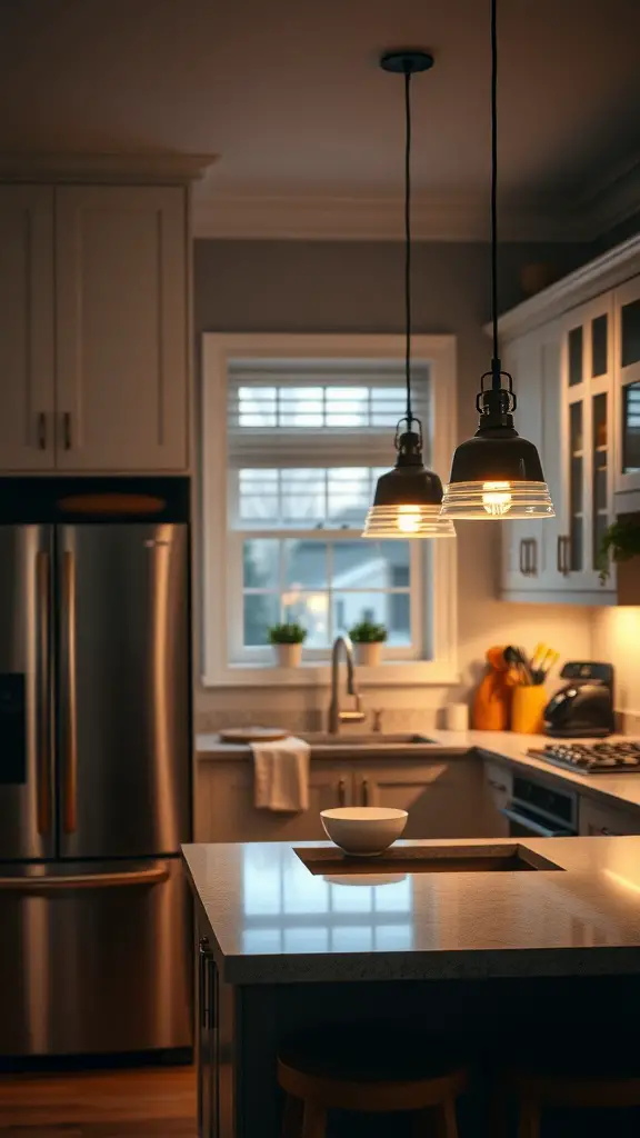 29 Stunning Kitchen Makeover Ideas for a Fresh Look 5 A cozy kitchen featuring pendant lights and a bright window.