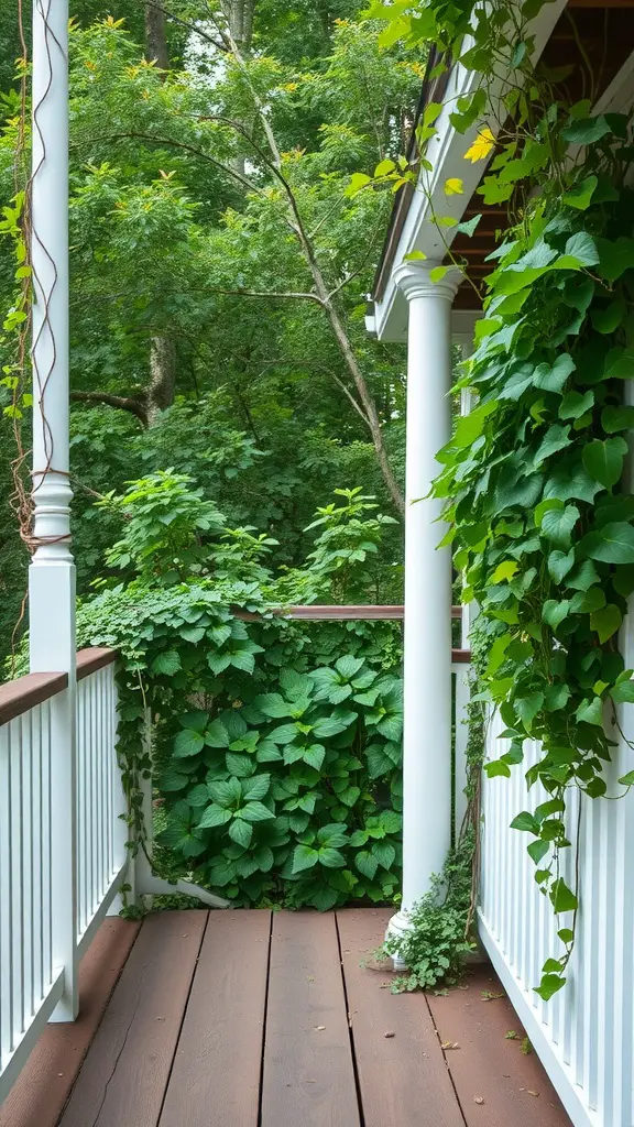 29 Stylish Deck Decorating Ideas You Need to Try 13 A deck with lush greenery climbing the columns and surrounding the area