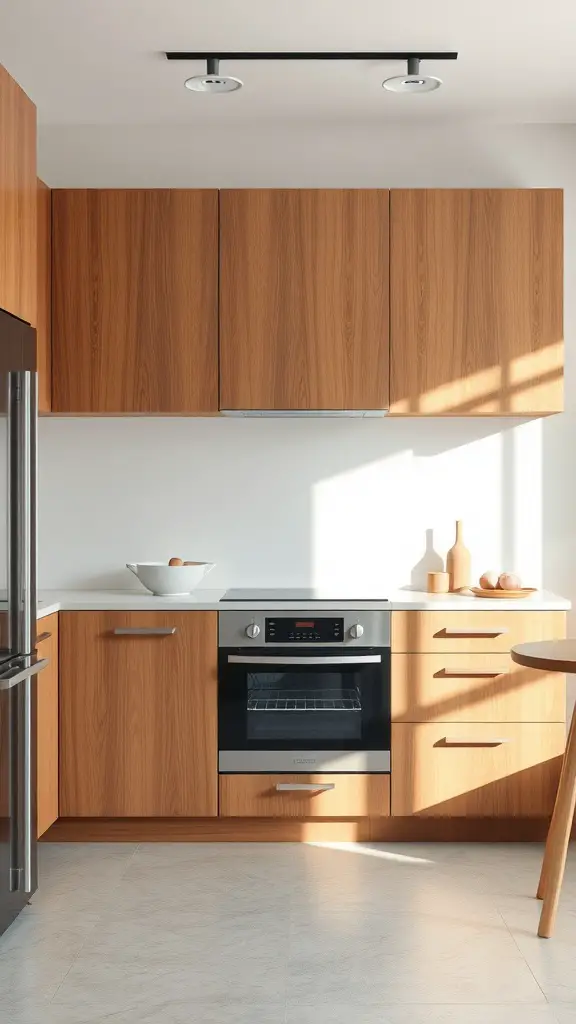 25 Stunning Scandinavian Kitchen Ideas for a Cozy Home 9 A modern Scandinavian kitchen featuring minimalist wooden cabinets, an oven, and a clean design.