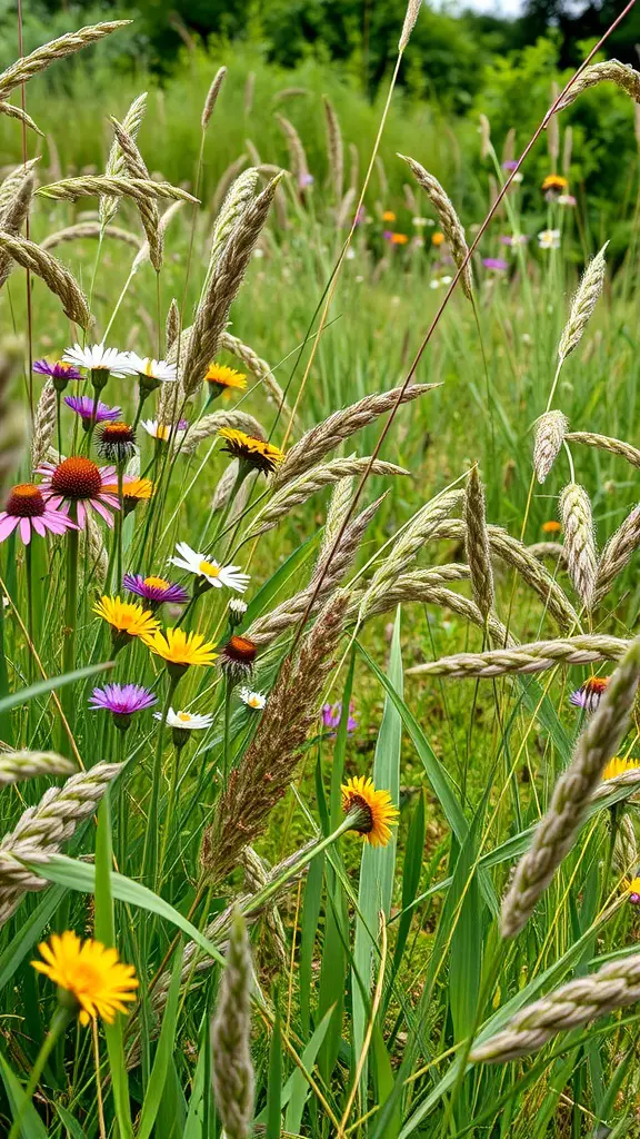 27 Creative Small Garden Plans for Limited Spaces 25 A vibrant naturalistic meadow garden filled with colorful wildflowers and tall grasses.