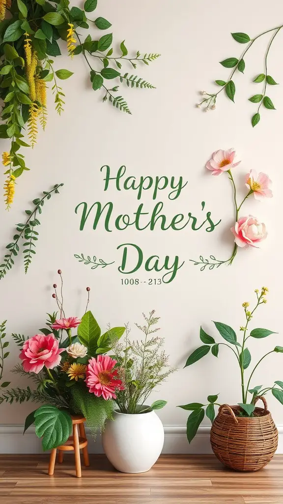 21 Creative Mother's Day Decor Ideas to Celebrate Mom 19 Nature-inspired wall art with flowers and plants, celebrating Mother's Day.