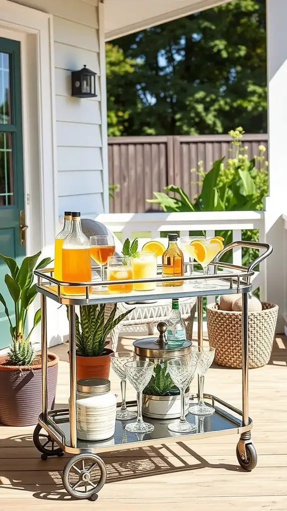 15 Inspiring Outdoor Deck Decorating Ideas to Transform Your Space 11 An outdoor bar cart with drinks and garnishes on a deck