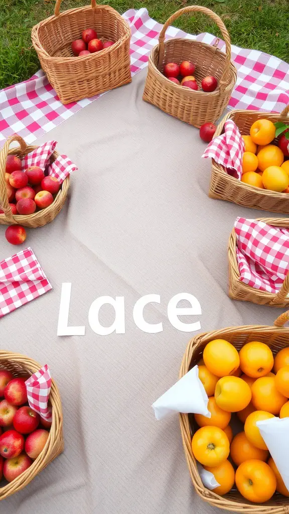 19 Stunning Summer Tablescape Ideas to Elevate Your Outdoor Dining 8 A picnic setup with baskets of fruits on a blanket.