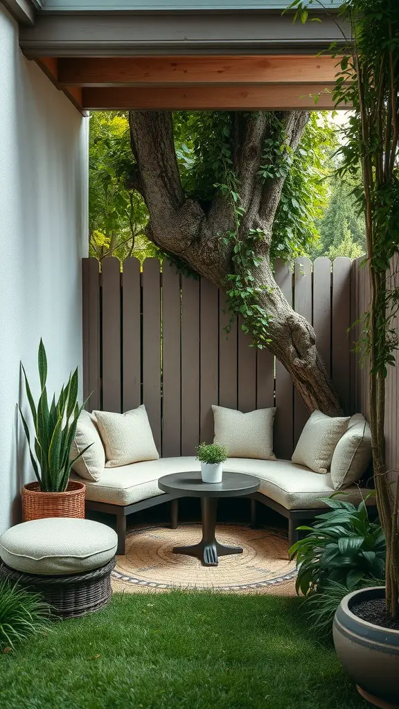 23 Creative Corner Garden Ideas for Your Backyard 4 A cozy corner garden nook with seating and greenery