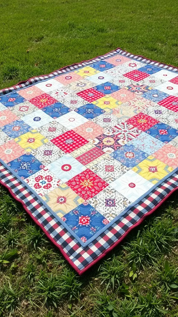 29 Affordable DIY Patio Furniture Ideas for Your Outdoor Space 22 Colorful quilted picnic blanket on grass