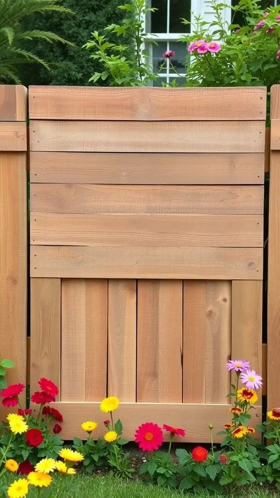 27 Affordable DIY Fence Ideas to Transform Your Yard 7 A reclaimed wood pallet fence with colorful flowers in front.