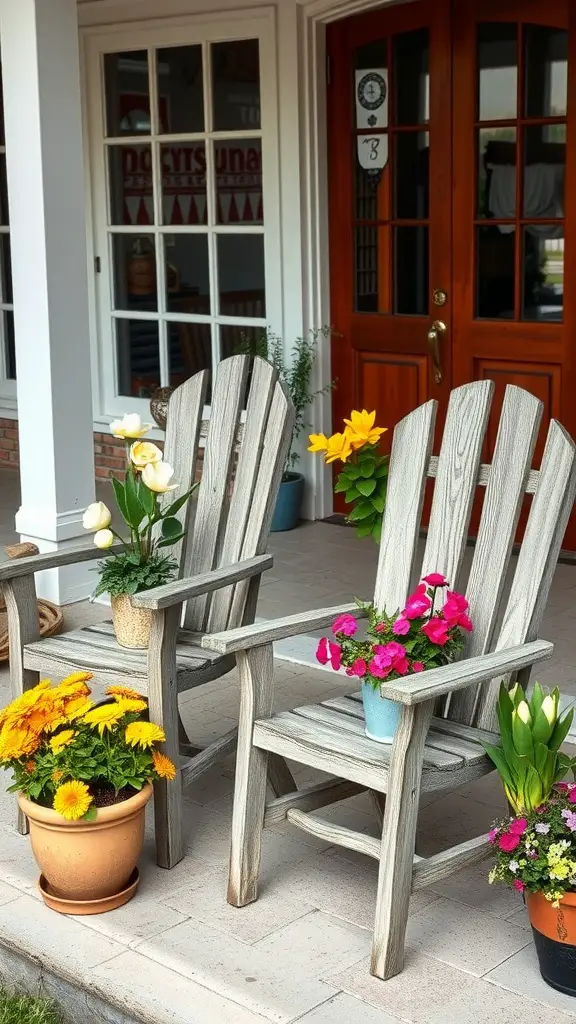 29 Affordable DIY Patio Furniture Ideas for Your Outdoor Space 14 Two repurposed wooden chairs used as planters with colorful flowers