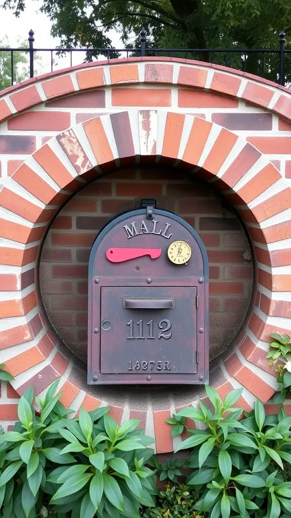 27 Creative Brick Mailbox Designs for Your Home 20 Round brick mailbox with arched entry, surrounded by green plants