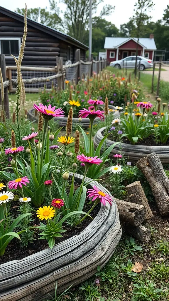 17 Creative Curved Flower Bed Ideas to Enhance Your Garden 9 Curved flower beds with timber edging filled with colorful flowers