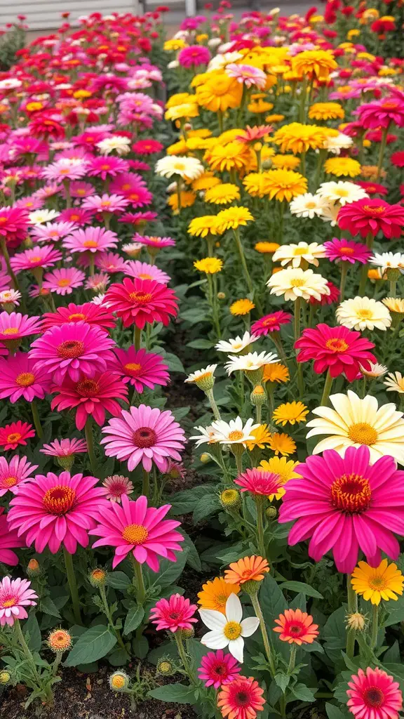 21 Beautiful Small Flower Bed Ideas for a Stunning Garden 14 A vibrant flower bed featuring pink, yellow, and white blooms, showcasing seasonal flowers.