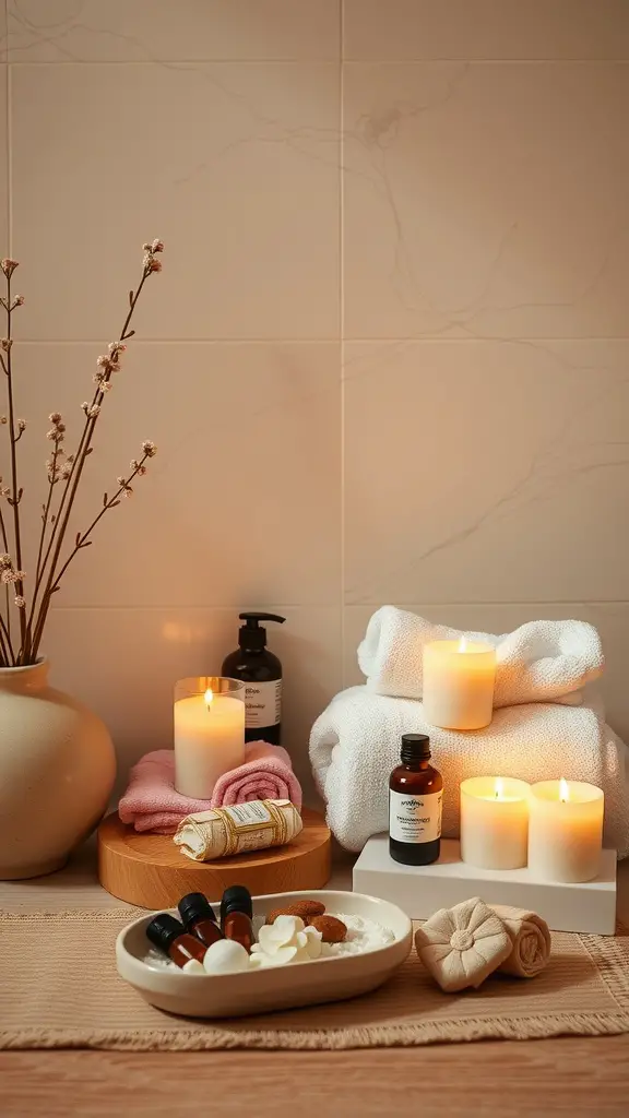 21 Creative Mother's Day Decor Ideas to Celebrate Mom 2 A serene spa corner featuring candles, towels, and aromatherapy oils.