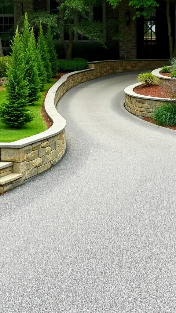 21 Stunning Driveway Landscaping Ideas to Enhance Your Curb Appeal 13 Curved stone retaining wall beside a landscaped driveway