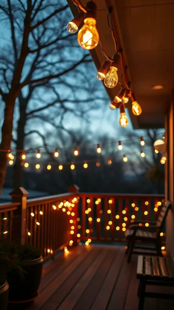29 Stylish Deck Decorating Ideas You Need to Try 10 A decorated deck with string lights illuminating the space