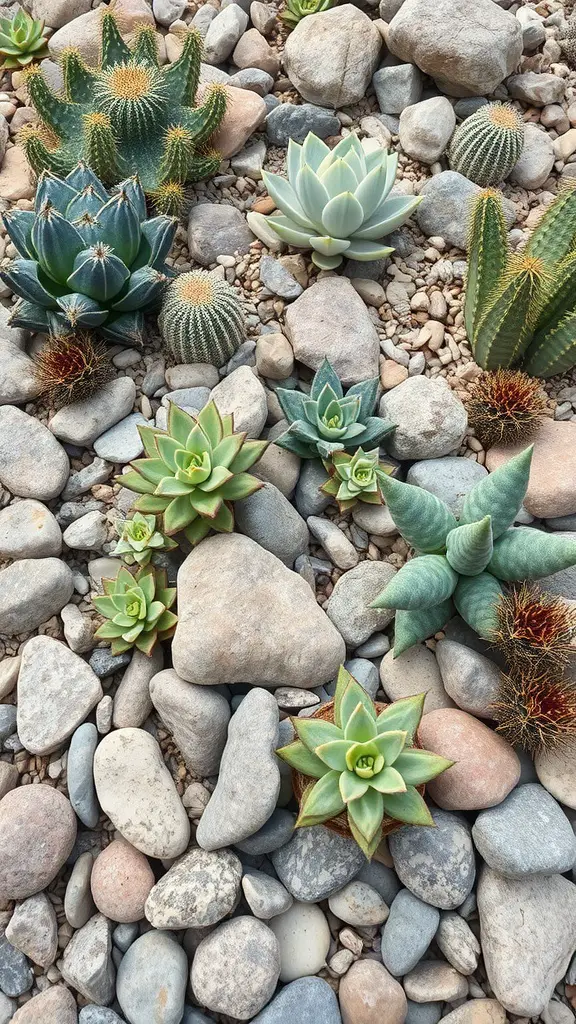 27 Creative Small Garden Plans for Limited Spaces 8 A beautiful succulent rock garden with various succulents and smooth stones.