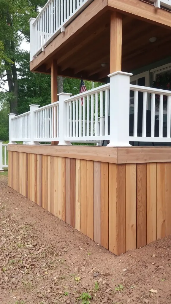 19 Creative Deck Skirting Ideas for Your Outdoor Space 16 Vertical board skirting on a deck with different wood shades